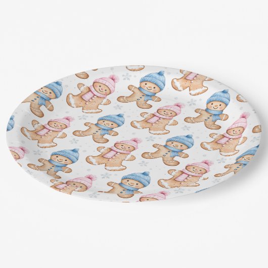 Roze en Blauwe Winter Ontbijtkoek Geslacht Reveal Papieren Bordje (Gekanteld)