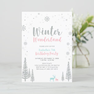Roze en Blauwe Winter Wonderland Kinderen Birthday Kaart