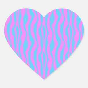 Roze en Blauwe Zebra Strepen Hart Sticker