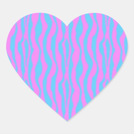 Roze en Blauwe Zebra Strepen Hart Sticker (Voorkant)