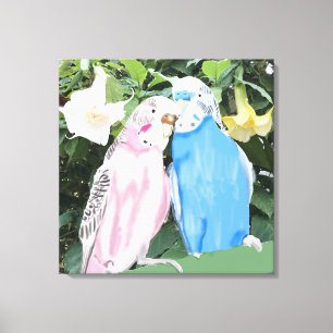 Roze en blauwe zogende boedgies en Angel Trumpets Canvas Afdruk