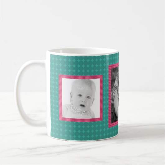 Roze en Blauwgroen 3 aangepaste IG-foto's Koffiemok (Links)