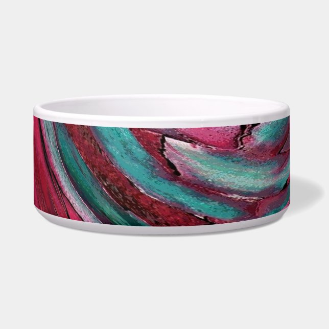 Roze en Blauwgroen Abstracte (Pet) Bowl Voerbakje (Voorkant)
