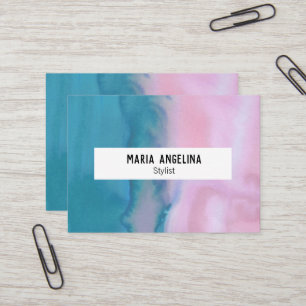 Roze en blauwgroen abstracte waterverf visitekaart visitekaartje