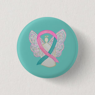 Roze en Blauwgroen bewustzijn Ribbon Angel Button