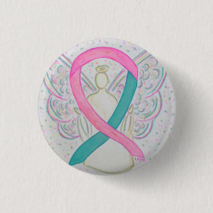 Roze en Blauwgroen bewustzijn Ribbon Angel Button 