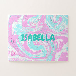 Roze en Blauwgroen blauwe Snoep Colour Marble Name Legpuzzel