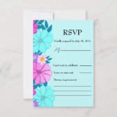 Roze en Blauwgroen bloemenbruiloft RSVP Kaartje (Voorkant)