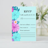 Roze en Blauwgroen bloemenbruiloft RSVP Kaartje (Staand voorkant)