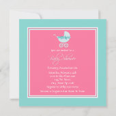Roze en Blauwgroen Blue Pram Baby shower Kaart (Achterkant)