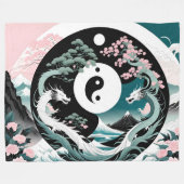 Roze en Blauwgroen Draken Aziatisch Landschap yin  Fleece Deken (Voorkant (Horizontaal))