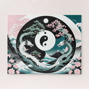Roze en Blauwgroen Draken Aziatisch Landschap yin  Legpuzzel