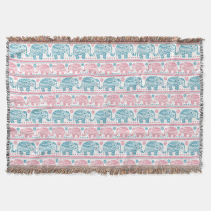 Roze en Blauwgroen etnisch olifantenpatroon Deken