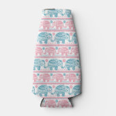 Roze en Blauwgroen etnisch olifantenpatroon Flesjeskoeler (Voorkant)