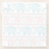 Roze en Blauwgroen etnisch olifantenpatroon Glazen Onderzetter (Achterkant)