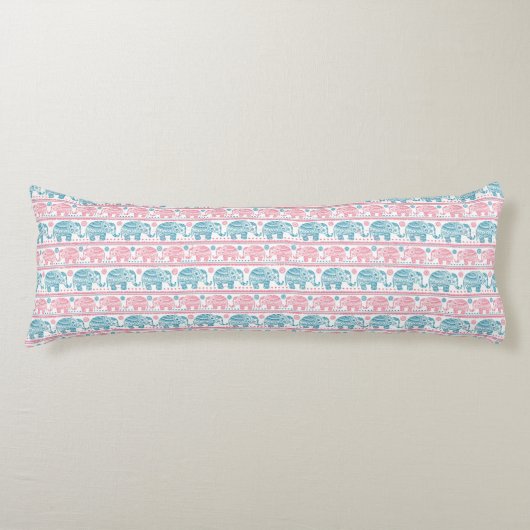 Roze en Blauwgroen etnisch olifantenpatroon Lichaamskussen (Voorkant)