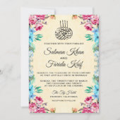 Roze en Blauwgroen Floral Islamitische Moslim Brui Kaart (Voorkant)