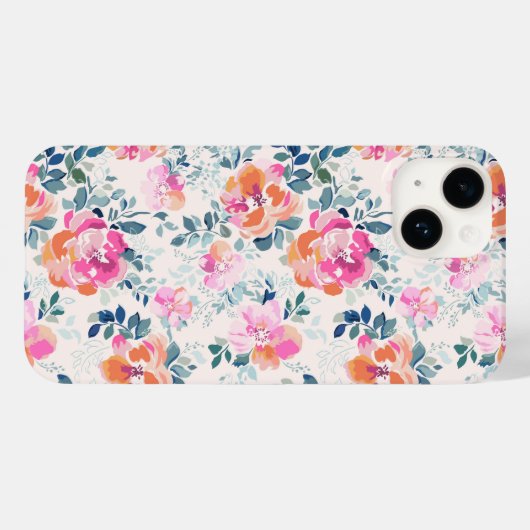Roze en Blauwgroen Floral Patroon Case-Mate iPhone Case (Achterkant (horizontaal))