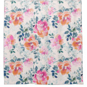 Roze en Blauwgroen Floral Patroon Douchegordijn (Voorkant)