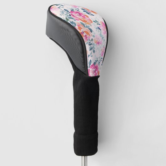 Roze en Blauwgroen Floral Patroon Golfheadcover (Schuin)