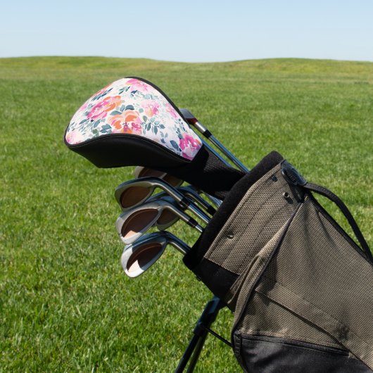 Roze en Blauwgroen Floral Patroon Golfheadcover (Insitu)