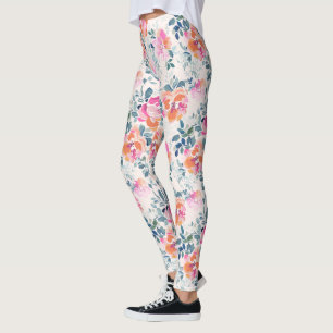 Roze en Blauwgroen Floral Patroon Leggings