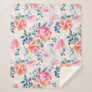 Roze en Blauwgroen Floral Patroon Sherpa Deken