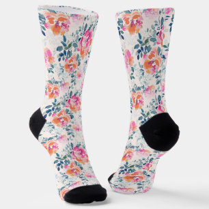 Roze en Blauwgroen Floral Patroon Sokken