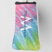 Roze en Blauwgroen Girly Tie Dye Monogrammen Golfheadcover (Draai 90)
