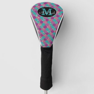 Roze en Blauwgroen Glittery Mermaid Monogram Golfheadcover
