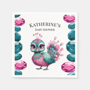 Roze en Blauwgroen Jewel Baby Peacock Baby shower Servet