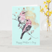 Roze en Blauwgroen kolibries Moederdag Kaart (Gele Bloem)