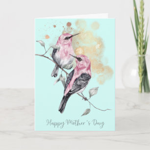 Roze en Blauwgroen kolibries Moederdag Kaart