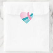 Roze en Blauwgroen lint HART sticker (Tas)