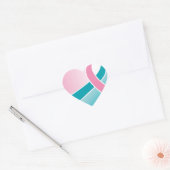 Roze en Blauwgroen lint HART sticker (Envelop)