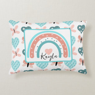 Roze en Blauwgroen regenbogen, buiken en hart Accent Kussen