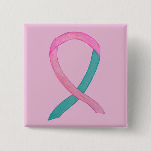 Roze en Blauwgroen Ribbon Aangepaste Buttonnen Vierkante Button 5,1 Cm