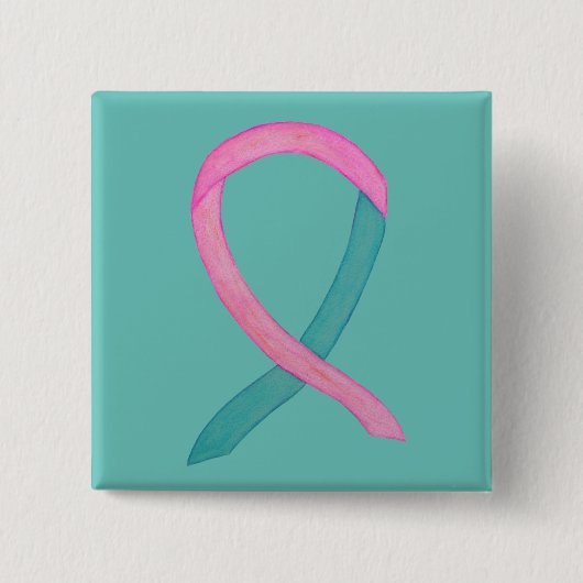 Roze en Blauwgroen Ribbon Aangepaste Buttonnen Vierkante Button 5,1 Cm (Voorkant)