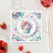 Roze en Blauwgroen Shabby Chic Bloemen Party Servet (Insitu)