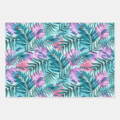 Roze en Blauwgroen tropische palmen en zwarte blad Inpakpapier Vel (Voorkant)