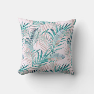 Roze en Blauwgroen tropische varens en veren Kussen