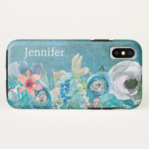 Roze en blauwgroen waterverf op maat iPhone XS hoesje