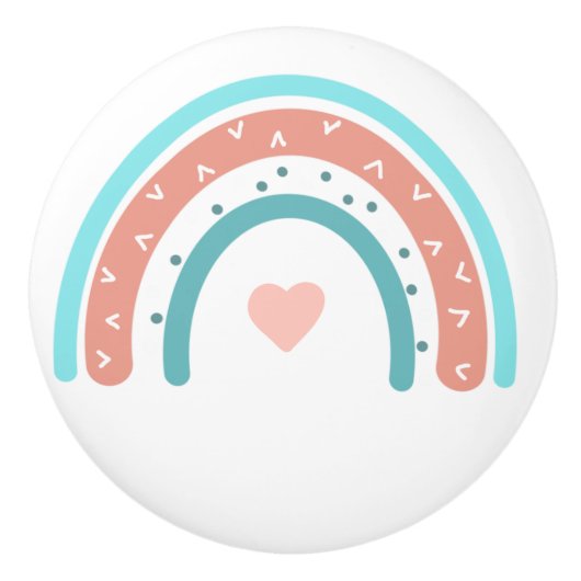 Roze en Blauwgroen witte regenboog Keramische Knop (Voorkant)