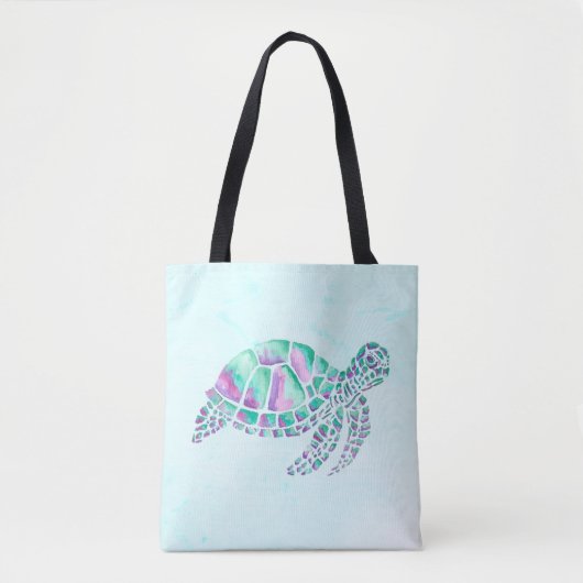 Roze en Blauwgroen Zee Schildpad op blauw Tote Bag (Voorkant)