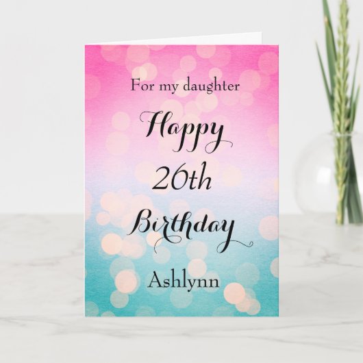 Roze en Blue Bokeh 26th Birthday Card Kaart (Voorkant)