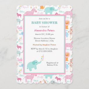 Roze en Blue Cute Animal Safari Baby shower Kaart