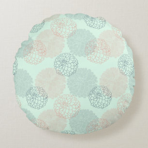 Roze en Blue Dahlias Round Sierkussen Rond Kussen