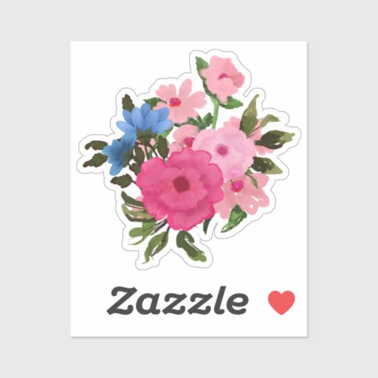  Roze en Blue Floral Bouquet Sticker (Vel)
