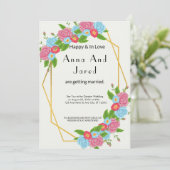 Roze en Blue Garden Wedding Invitation Kaart (Staand voorkant)