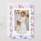 Roze en Blue Hydrangeas Floral Afstuderen Foto Kaart (Voorkant)